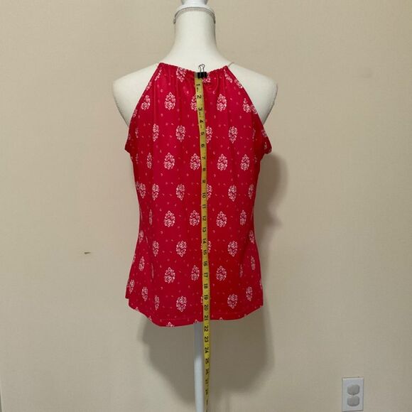 Women High Neck Floral Print Sleeveless T-Shirt Tank Top Red Medium - Picture 9 of 9